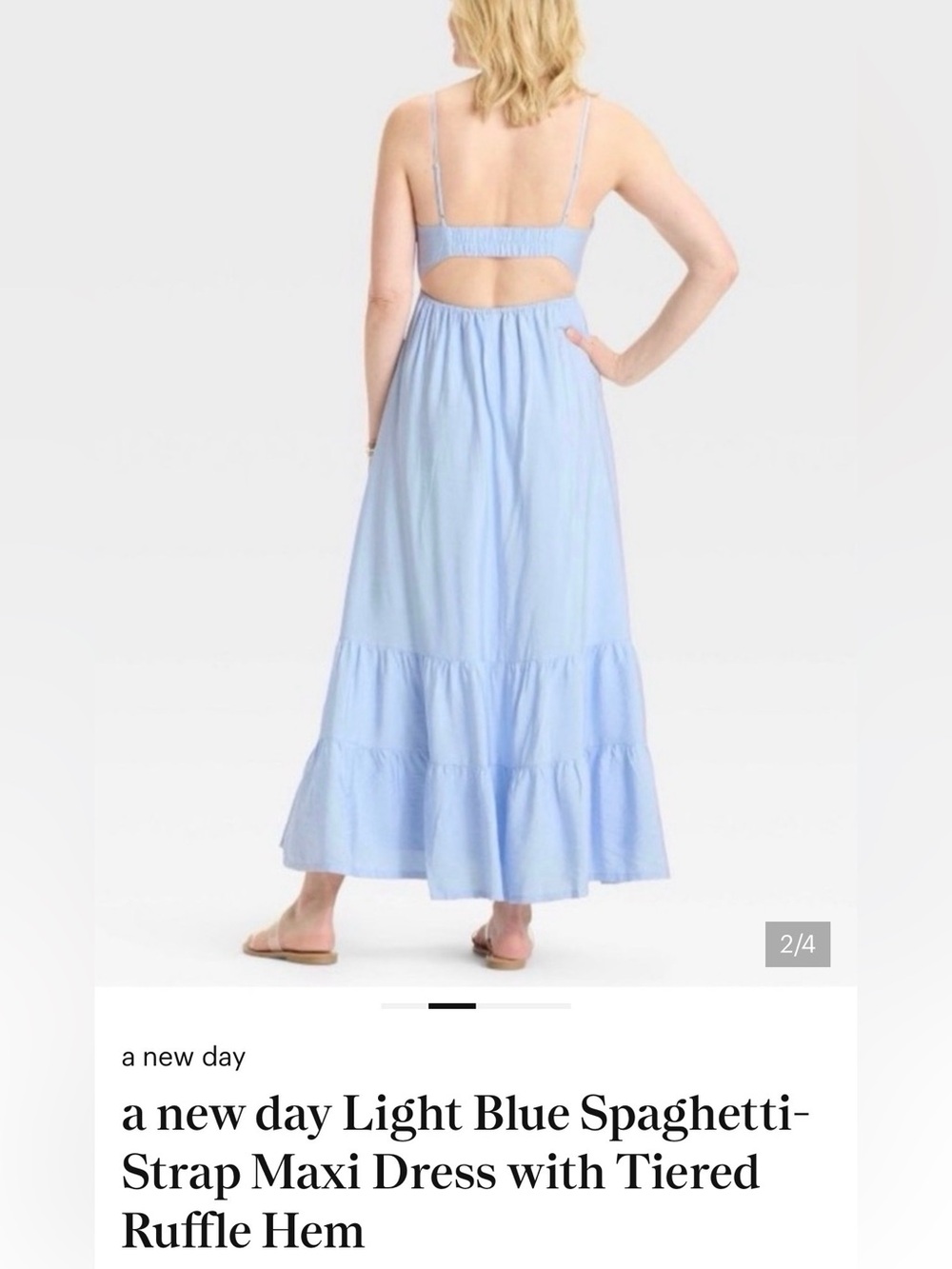 A New Day blue spaghetti strap maxi dress with tiered ruffle hem. Medium. NWT